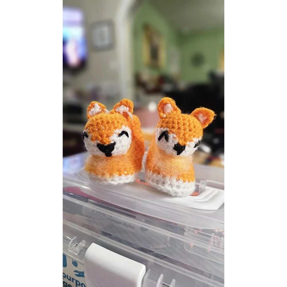 Crochet Fox Baby Booties, Woodland Felt Lined Slippers (0-3 Months)